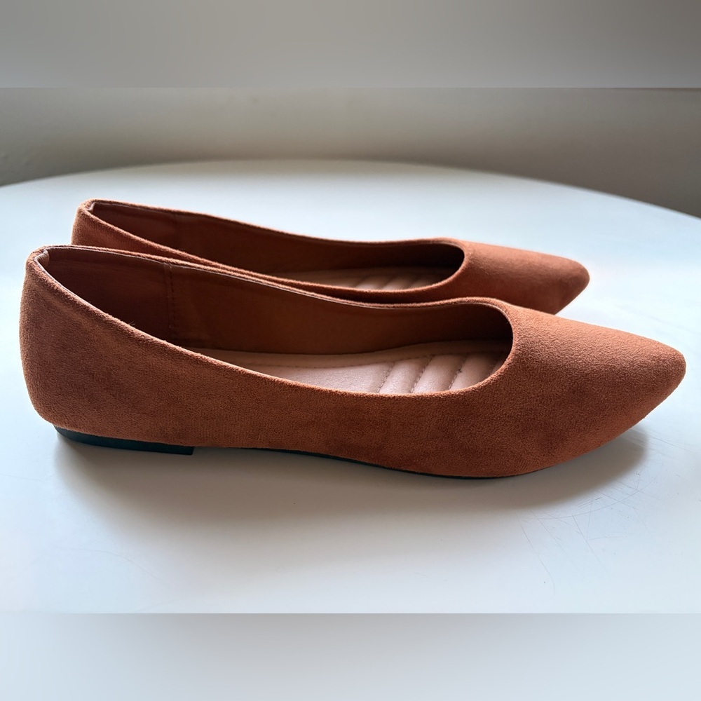 Women's Pointed Toe Faux-Suede Flats in Rust Brown - Picture 7 of 15